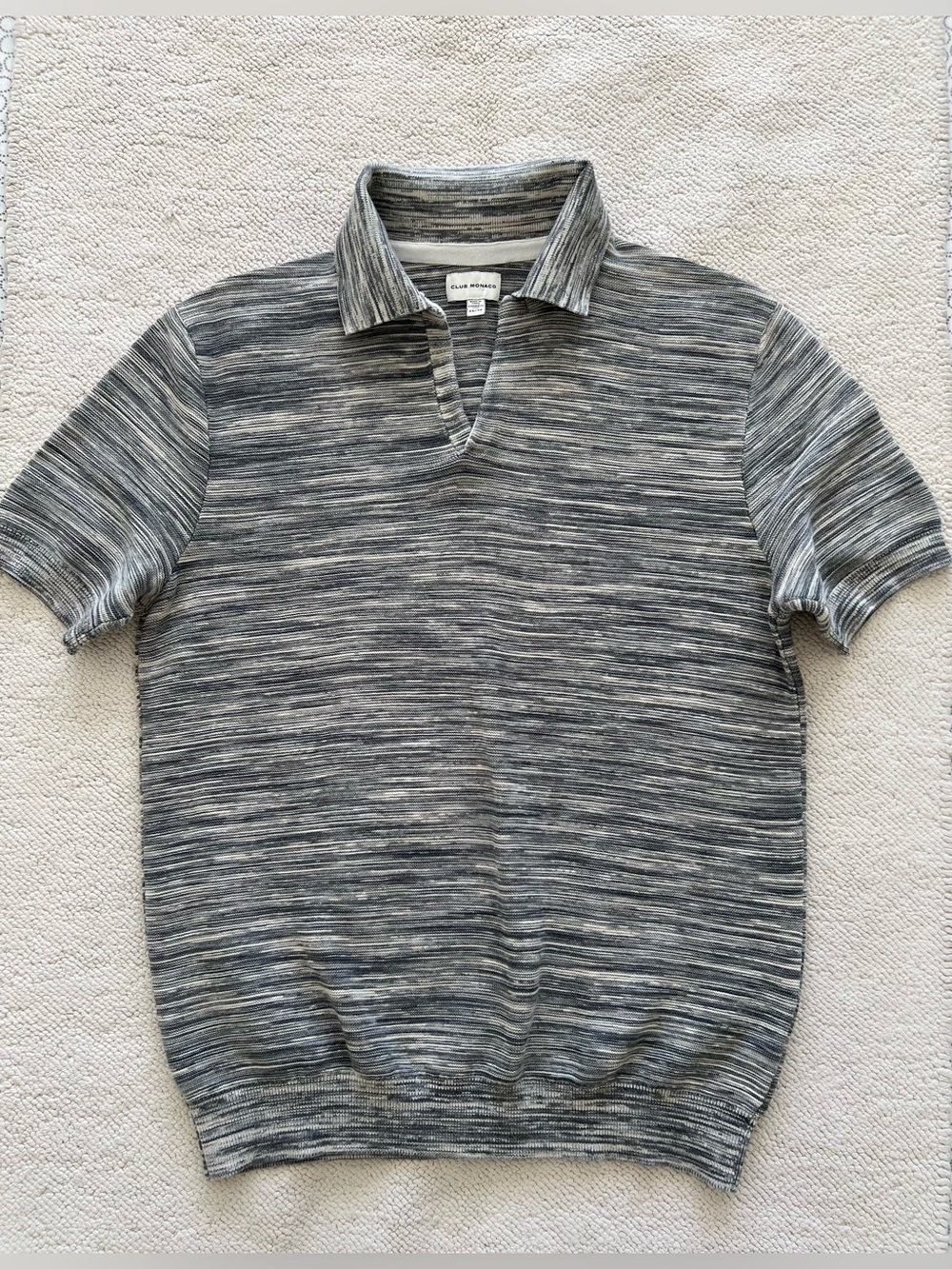 Club Monaco Men’s Marled Gray Short-Sleeve Striped Knit Polo Shirt Size: XS